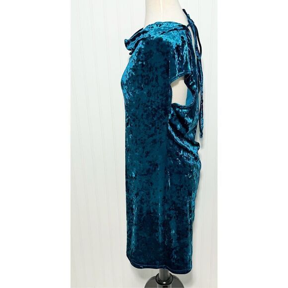 Karin Stevens Scoop Neck Stretchy Velvet Dress Teal Blue Women's Cowl Size 14 - Picture 5 of 9
